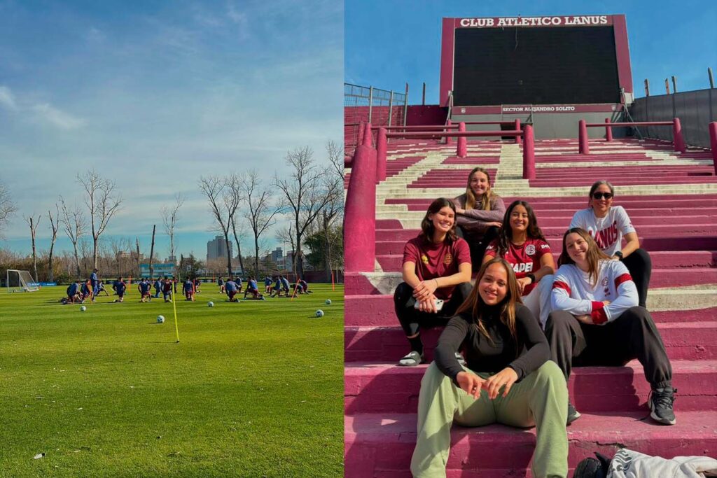 Prácticas del Club Atlético de Lanús y miembros del Club en las gradas del estadio.