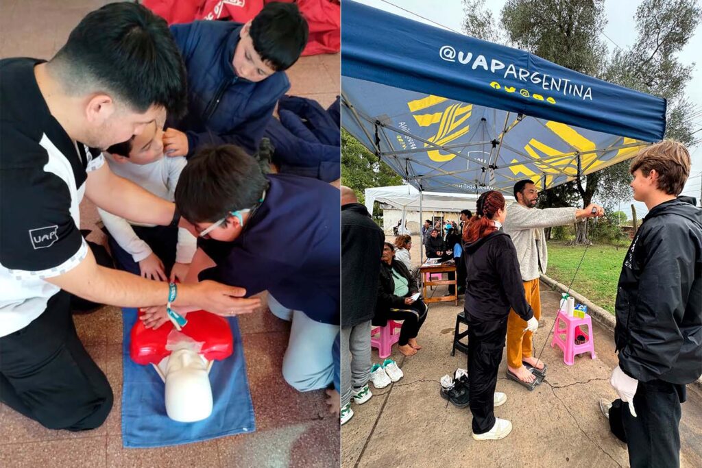 Estudiantes realizando diferentes actividades comunitarias.