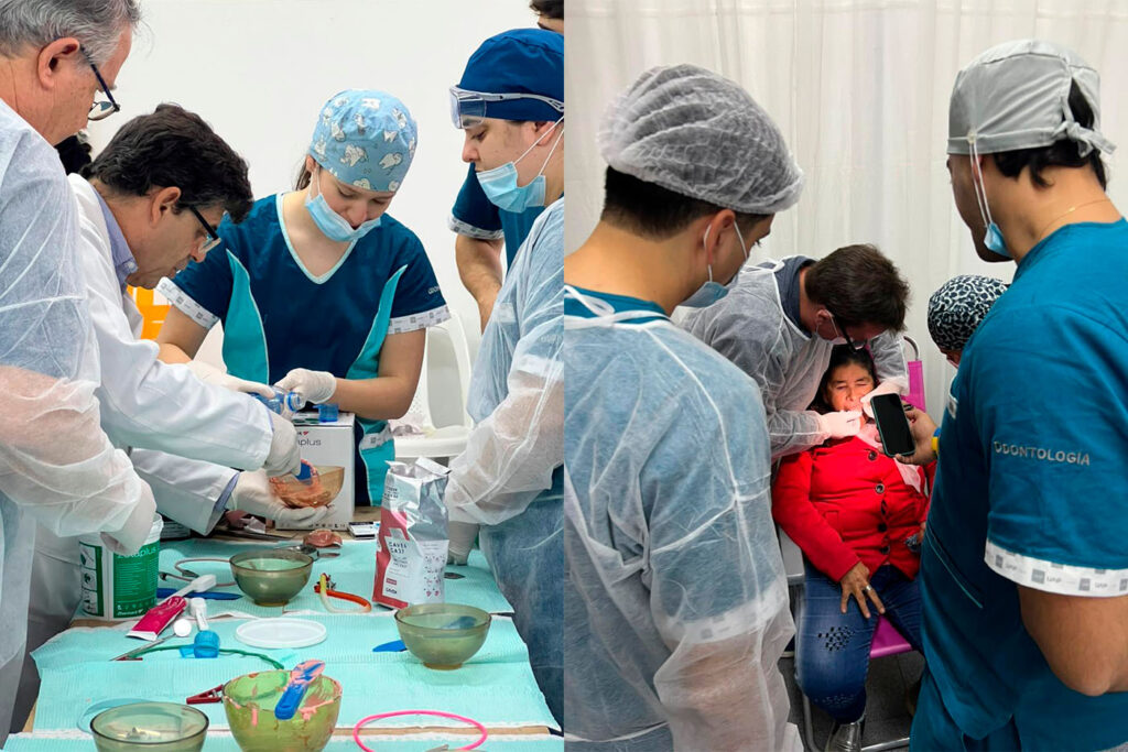 Estudiantes de Odontología y docentes atendiendo a la comunidad de Valle María. 