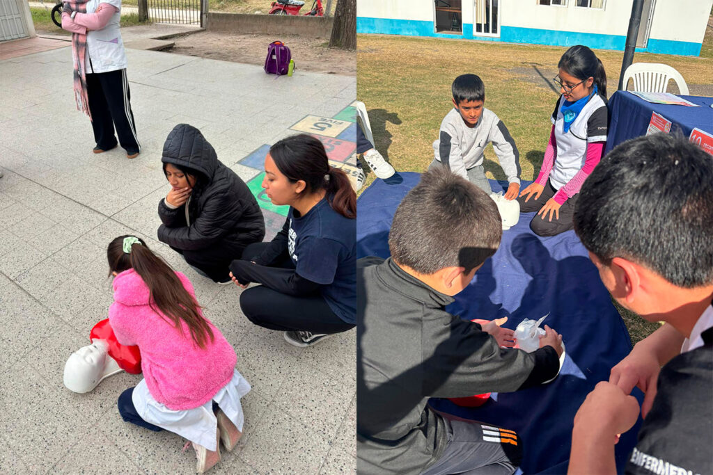 Niños de la región recibiendo inducción sobre RCP.